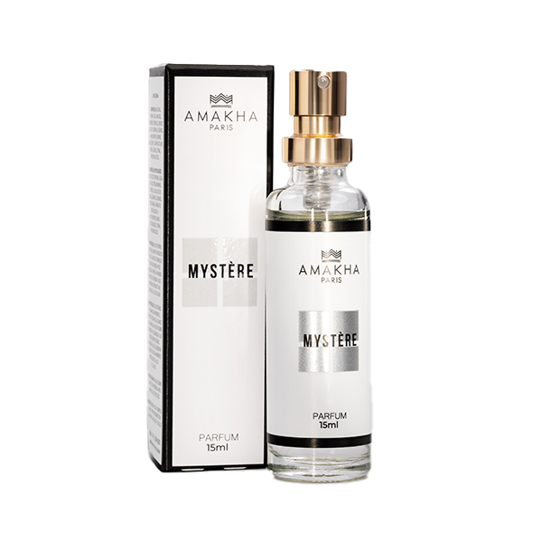 Perfume Mystère Amakha Paris 15ml, fragrância floral amadeirada para mulheres misteriosas